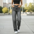 thumbnail image 1 of DPTALR Women's High-Waisted Elastic Wide Leg Jeans,Gray,Size XXL, 1 of 8