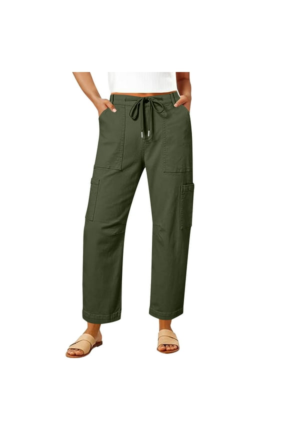 Women's High Waisted Loose Wide Leg Casual Cargo Denim Jeans with Pockets,Army Green,Size XXL