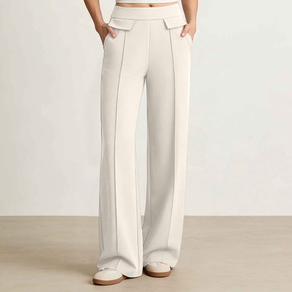 DPTALR Women's High Waisted Seamed Wide Leg Pants,Beige,Women's Plus Size L