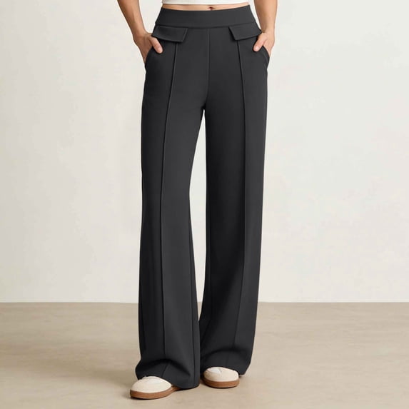 DPTALR Women's High Waisted Seamed Wide Leg Pants,Black,Women's Plus Size XXL