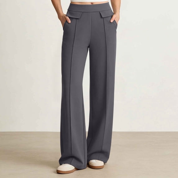 DPTALR Women's High Waisted Seamed Wide Leg Pants,Dark Gray,Women's Plus Size XL