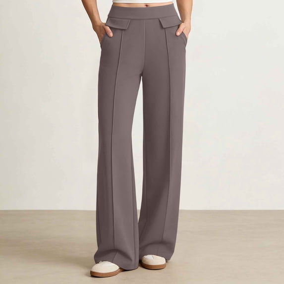 DPTALR Women's High Waisted Seamed Wide Leg Pants,Gray,Women's Plus Size XL