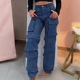 thumbnail image 1 of DPTALR Women's High Waisted Straight Leg Full Length Fashion Jeans with Pockets,Blue,Size L, 1 of 9