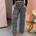 thumbnail image 1 of DPTALR Women's High Waisted Straight Leg Full Length Fashion Jeans with Pockets,Gray,Size XL, 1 of 5