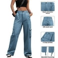 thumbnail image 1 of DPTALR Women's High Waisted Wide Leg Cargo Pants With Pockets Military Trousers,Blue,Size L, 1 of 9