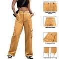 thumbnail image 1 of DPTALR Women's High Waisted Wide Leg Cargo Pants With Pockets Military Trousers,Yellow,Size L, 1 of 9