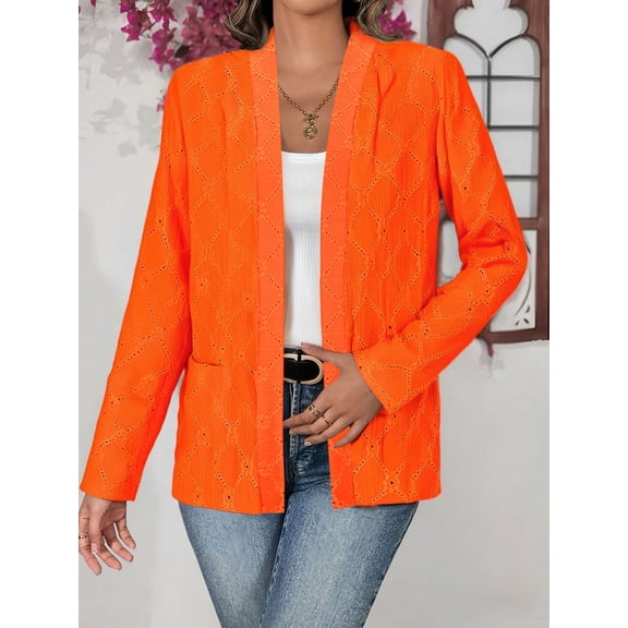 DPTALR Women's Lightweight,Open Front,Long Sleeve,Knit Cardigan,Orange,Size M