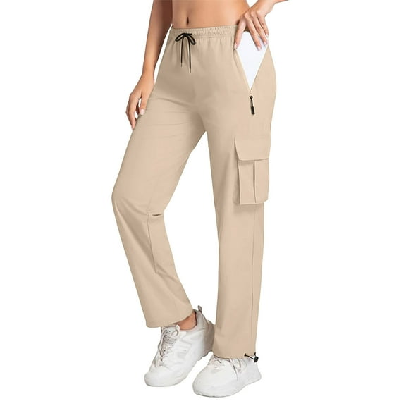DPTALR Women's Lightweight Quick Dry Cargo Hiking Pants 4 Pockets,Water Resistant,Travel Casual,Beige,Size M