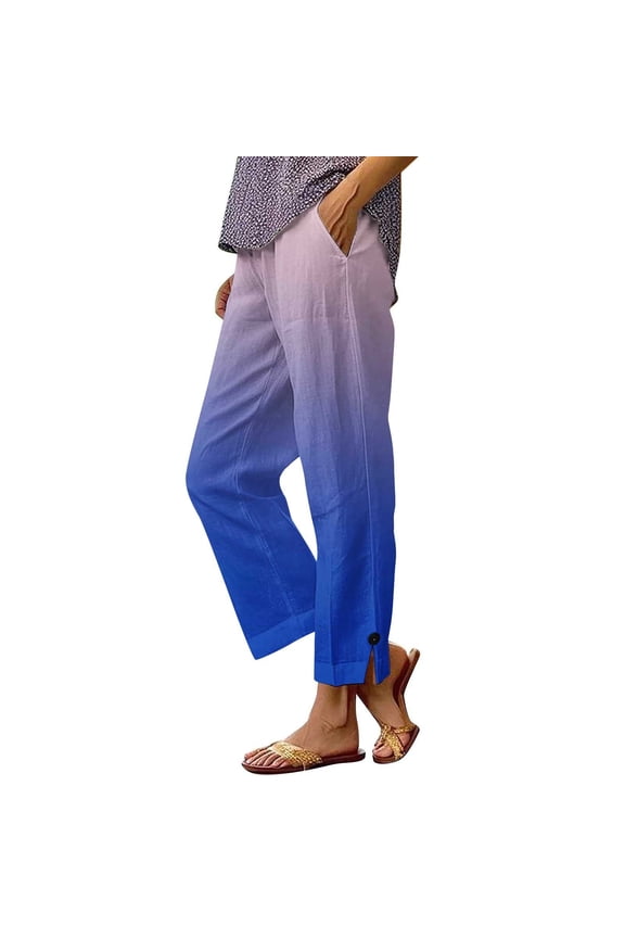 Women's Linen Gradient Color Button Front Pants,Pink,Size XXL