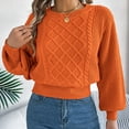 thumbnail image 1 of DPTALR Women's Long Sleeve Knitted Round Neck Pullover Sweater,Orange,Size S, 1 of 8
