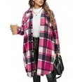 thumbnail image 1 of DPTALR Women's Plus Size Flannel Plaid Button Down Shirt Jacket，Long Sleeve，Lounge Lapel，Tartan Coat,Hot Pink,Size M, 1 of 2