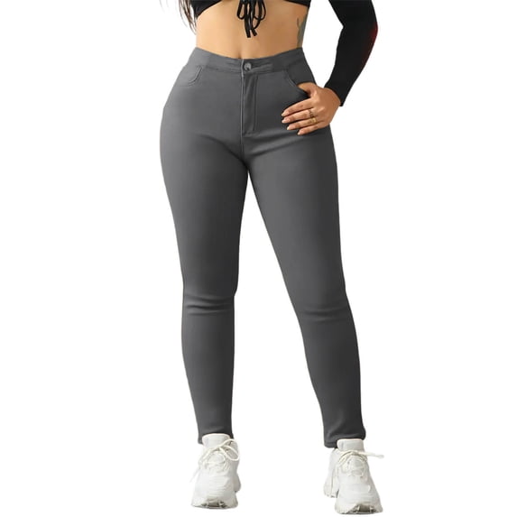 DPTALR Women's Plus Size High Waisted Stretchy Skinny Casual Dress Pants,Gray,Size M