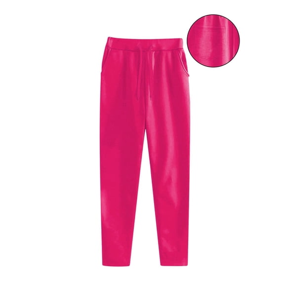 DPTALR Women's Plus Size Solid Color Casual Sports Pants Three Pockets,for Running & Fitness,Hot Pink,Size XL
