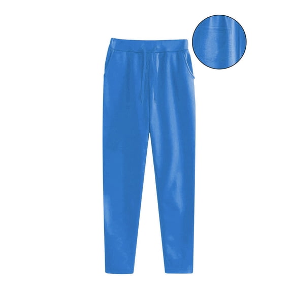 DPTALR Women's Plus Size Solid Color Casual Sports Pants Three Pockets,for Running & Fitness,Light Blue,Size S