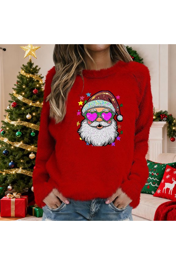 Women's Printed Raglan Sleeve Top With Crew Neck And Drop Shoulder,Red,Size XXL