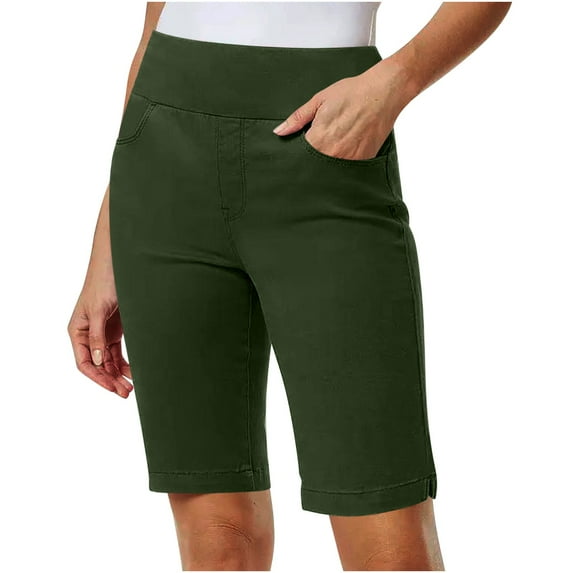 DPTALR Women's Pull-On Bermuda Shorts,Green,Size XL