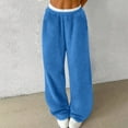 thumbnail image 1 of DPTALR Women's Solid Color Drawstring Furry Wide Leg Cuffed Warm Trousers,Blue,Size L, 1 of 7