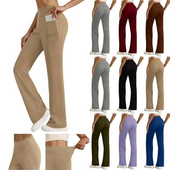 DPTALR Women's Solid Color Elastic Waist Wide-Leg Pants with Pockets Casual Fold Hem Long Trousers,Wine,Size M