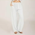 thumbnail image 1 of DPTALR Women's Solid Color Linen Loose Casual Wide-Leg Long Pants,White,Size XXXL, 1 of 5