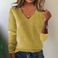 thumbnail image 1 of DPTALR Women's Solid Color V-neck Long Sleeve Knitted Pullover Sweater,Yellow,Size XXL, 1 of 6