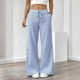 thumbnail image 1 of DPTALR Women's Striped Lace-Up Linen Straight Leg Casual Pants,Sky Blue,Size M，,Women's Plus ,Young Adult Tops,2026 Trendy Fashion Pants, 1 of 6