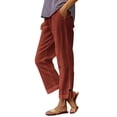 thumbnail image 1 of DPTALR Women's Summer Casual Elastic Waist Linen Straight Leg Capri Pants with Pockets,Orange,Size XXL, 1 of 6