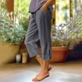 thumbnail image 1 of DPTALR Women's Summer Linen Solid Color Elastic Waist Pocket Capri Pants,Gray,Size XXXXL, 1 of 6