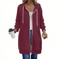 thumbnail image 1 of DPTALR Women's Zip Up Fleece Long Hoodie，Oversized Long Sleeve Sweatshirt，Comfort Fall Jackets with Pockets，Y2K Clothes,Wine,Size L, 1 of 9