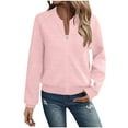 thumbnail image 1 of DPTALR Women's Zip Up Sweatshirts with Pockets，Long Sleeve，Casual Loose Stand Collar，Lightweight Short Outwear,Pink,Size S, 1 of 7