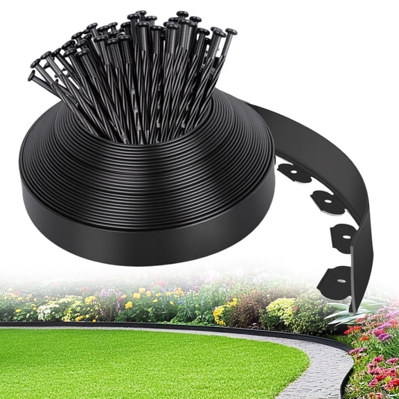DQQKMM Garden Edging Border, 4 in Tall 39ft Landscape Edging with 36 Stakes,No Dig Lawn Edging Kit for Yard, Flower Beds, Pathway & Landscaping Edging,Black