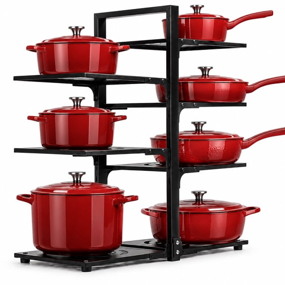 DQQKMM Black 4+3 Tier Pot Rack, Multi‑Layer Cookware Storage Organizer for Multi‑Scenario Use