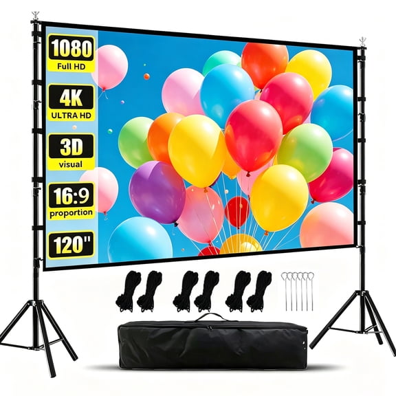 DQQKMM Projection Screen with Stand 120 inch Projector Screen Foldable Anti-Crease, (2.65mX1.48m)