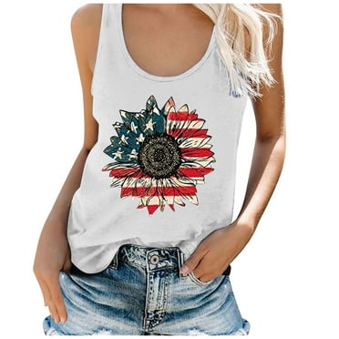DQRPSEETB Cami Tanks for Women Women's Summer Round Neck Independence Day Flower Printed Sleeveless T Shirt Loose Tank Top Women's Fashion