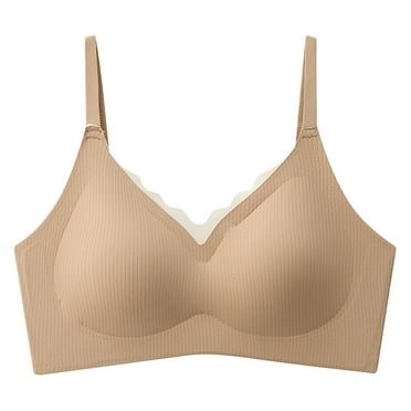 DQRPSEETB Cotton Bralettes for Women Seamless Bras for Women Padded No Underwire Scalloped Bras Soft Wireless Comfort Bralettes Full Coverage Everyday Bra Coffee
