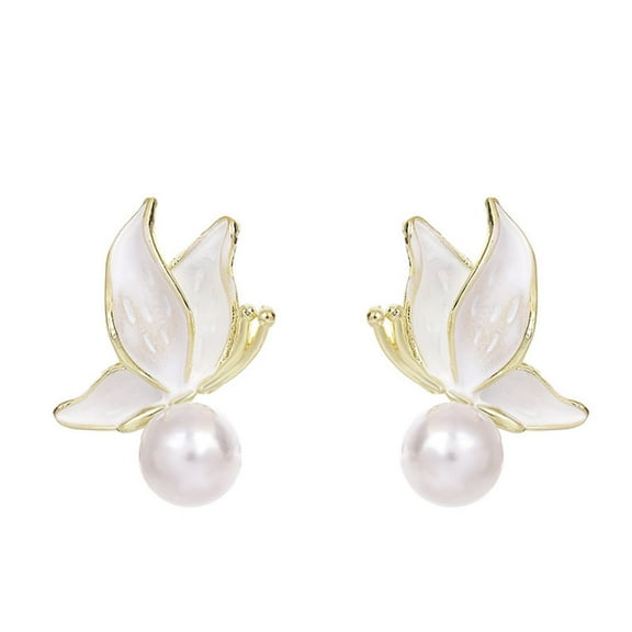 DQRPSEETB Drop Earrings Silver Needle French Retro Simple Pearl Earrings Summer High End Elegant Temperament Literary Oil Dropping Butterfly Earrings