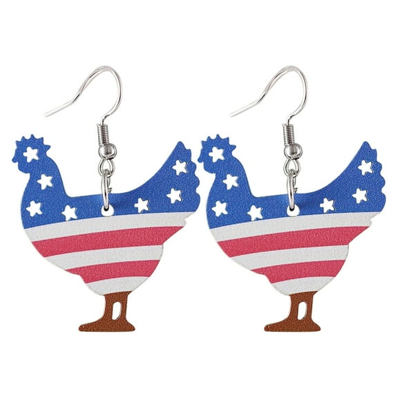 DQRPSEETB Earrings Studs 1 Pair Vintage American Flag Dangle Earrings Cute Chicken Shape Wooden Ear Jewelry Independence Day Presidential Election Jewelry