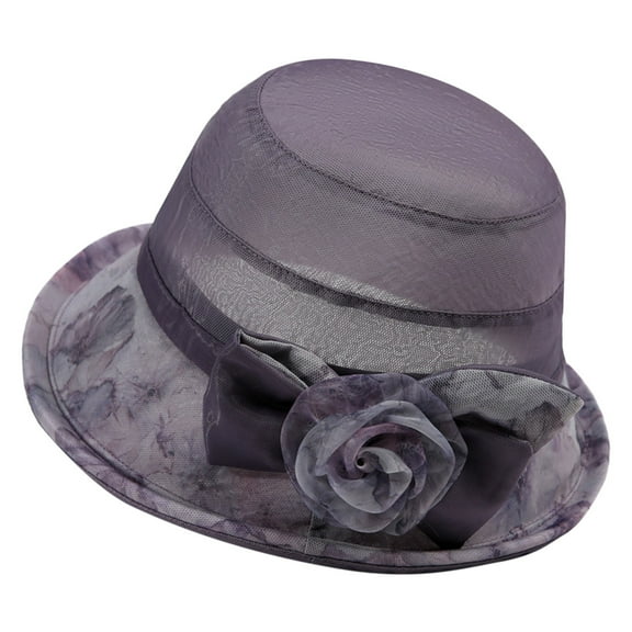 DQRPSEETB Elegant Flower Mesh Sun Hat for Women, Wide Brim Lace Foldable Floral Cap Summer Beach Sun Protection Dome Hat for Wedding