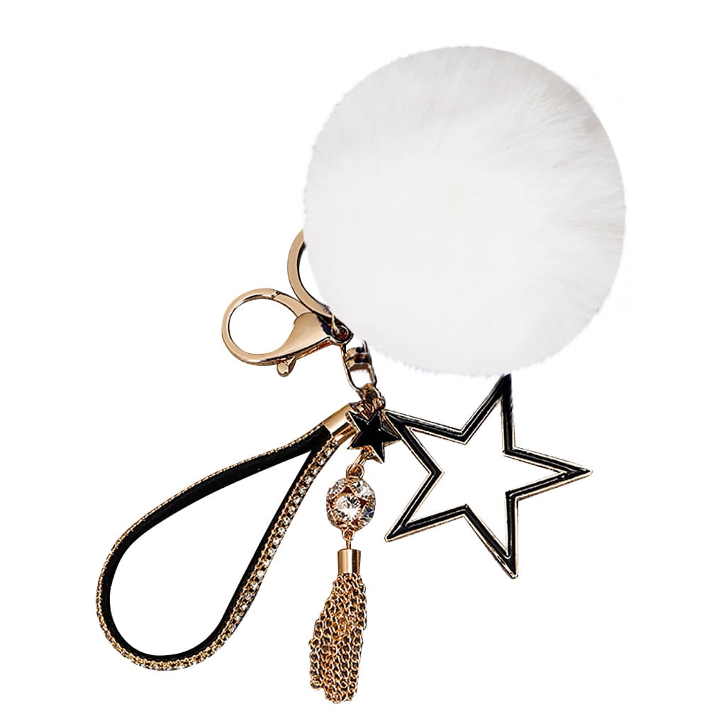 DQRPSEETB Key Ring Beautiful Hairball Rhinestone Key Chain Purse