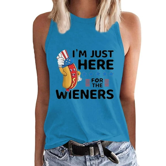DQRPSEETB Ladies Summer Tops Women's Independence Day I'm Just Here for the Flag Print Tank Top Fitted Tank Tops for Women