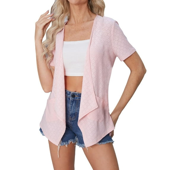 DQRPSEETB Ladies Tops Women's Summer Casual Cardigans US Size Loose Short Sleeve Tops Embroidered Tops for Women M