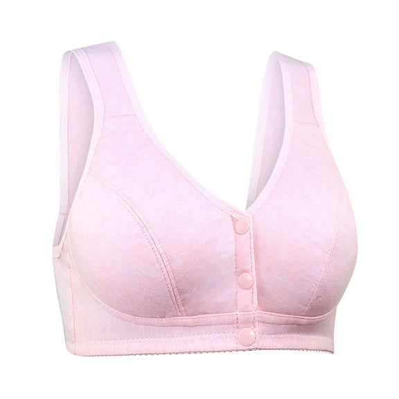 DQRPSEETB Plus Size Bandeau Bras New Front Buckle Bra without Steel Ring Simple Soft Cotton Vest Large Size Bra Underwear for Women Pink