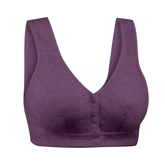 DQRPSEETB Plus Size Bandeau Bras New Front Buckle Bra without Steel Ring Simple Soft Cotton Vest Large Size Bra Underwear for Women Purple