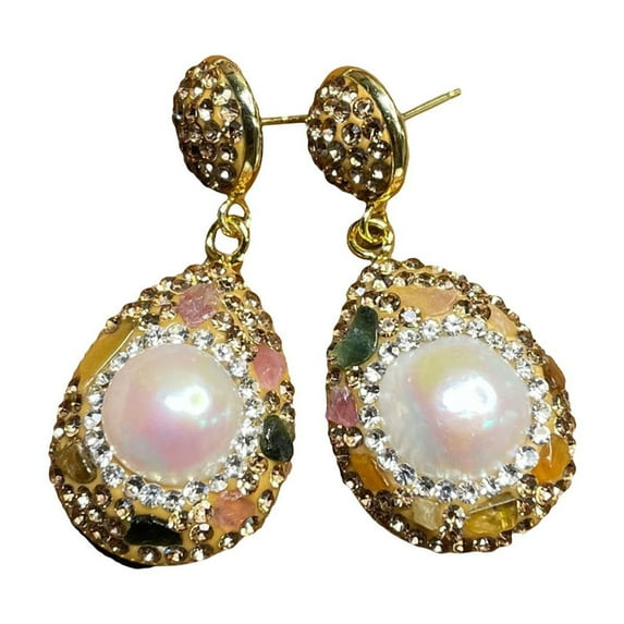 DQRPSEETB Retro Elegant Embedded Artificial Pearl Accessories Natural Freshwater Pearls Dangle Earrings Ring Vintage Statement Jewelry Set Pearl Pendant Necklace Jewelly Gifts for Women