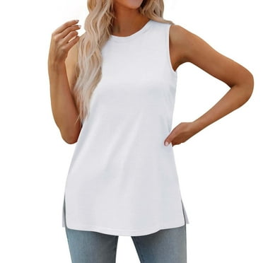 DQRPSEETB Ribbed Tank Tops Womens Tank Tops Crewneck Loose Fit Basic Casual Summer Side Split Sleeveless Shirts Womens Tops