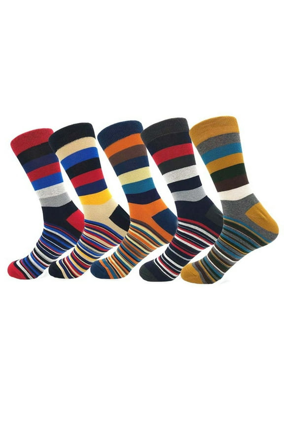 5 Pairs Spring Winter Classic Color Thin Stripe Men's Socks Mens White Socks,Athletic Socks Multicolor