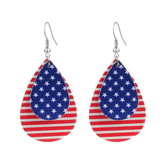 DQRPSEETB Small Hoops American Independence Day Flag Pattern Earrings Leather Teardrop Shape Lightweight Flag Star Shape