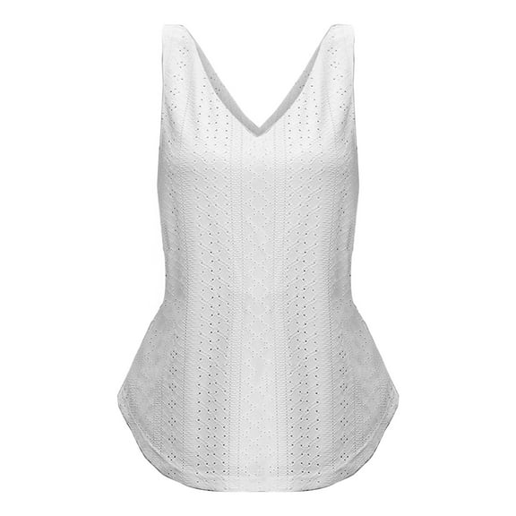 DQRPSEETB Tank Top for Women Cotton Women's Tank Top Sleeveless V Neck Carved Flowing Loose Casual Breathable Eyelet Camisole Summer Sleeveless Tops for Women