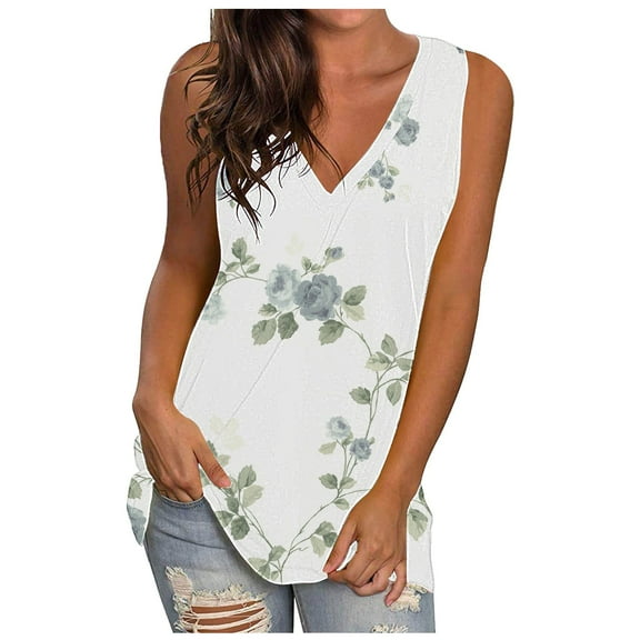 DQRPSEETB Tank Tops for Women Women's 2024 Summer Vest European and American Solid Color Loose V Neck Sleeveless T Shirt Tops for Summer Outfits for Women