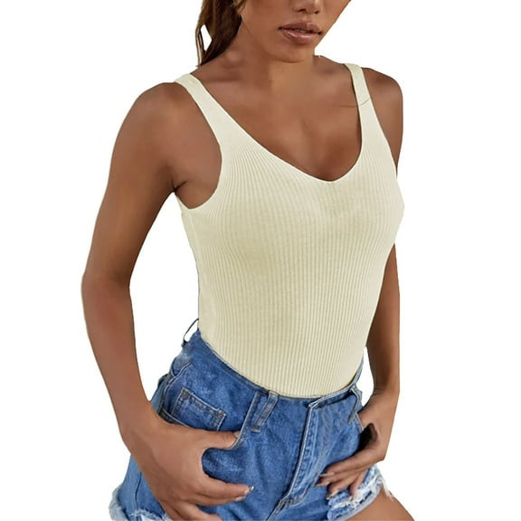 DQRPSEETB Tank Tops Womens Ribbed Tank Tops 2024 V Neck Slim Fit Knit Sleeveless Shirts Casual Basic Tee Womens Tops