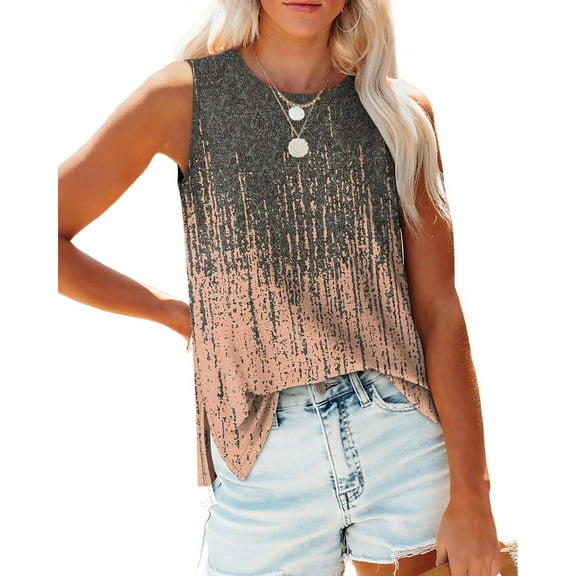 DQRPSEETB Tank Tops for Women 2024 Womens Tank Tops Crewneck Loose Fit Basic Casual Summer Side Split Sleeveless Shirts Camisole Tops for Women